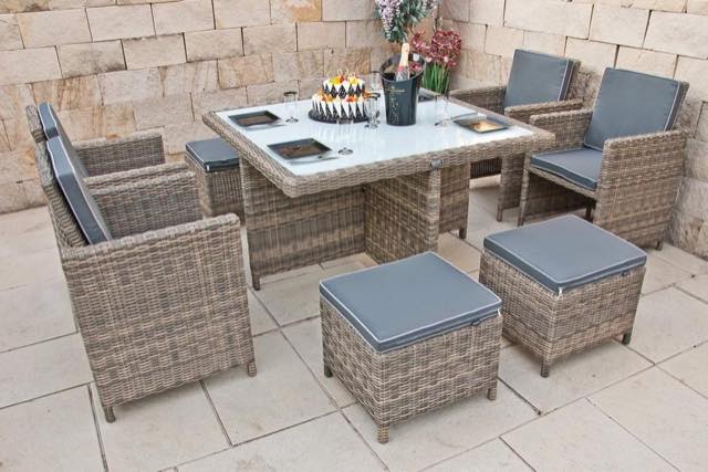 Ragnarök Polyrattan-Essgruppe, 4 Sessel, 4 Hocker
