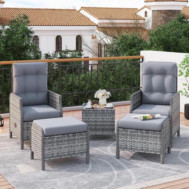 Amopatio Amopatio Lounge-Set, 2 Sessel, 2 Hocker, Glastisch
