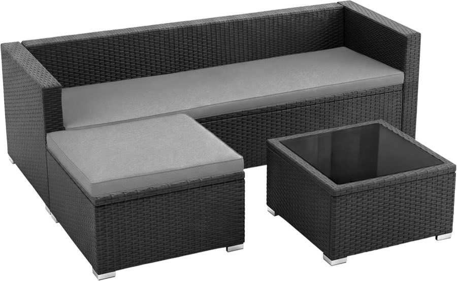 POKAR Ecklounge mit Hocker und Glastisch