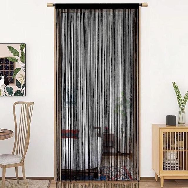 HSYLYM Fadenvorhang Schwarz 90 × 200 cm