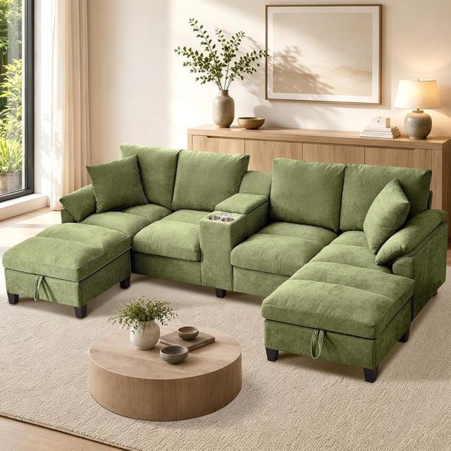 Modulares U-Form-Ecksofa 116 Zoll, Grün