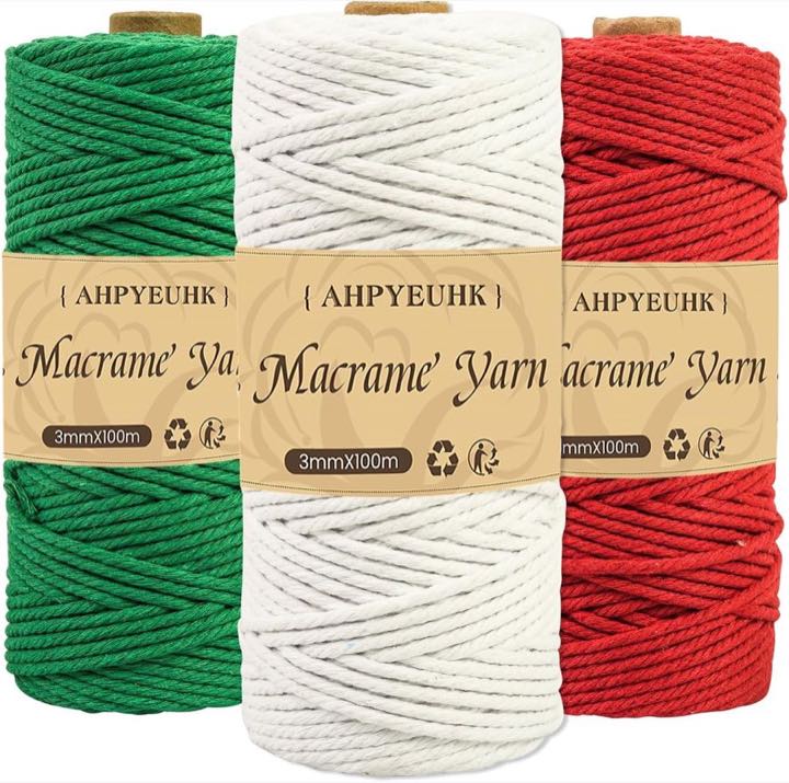 AHPYEUHK Makramee-Garn 3 mm, 3 x 100 m