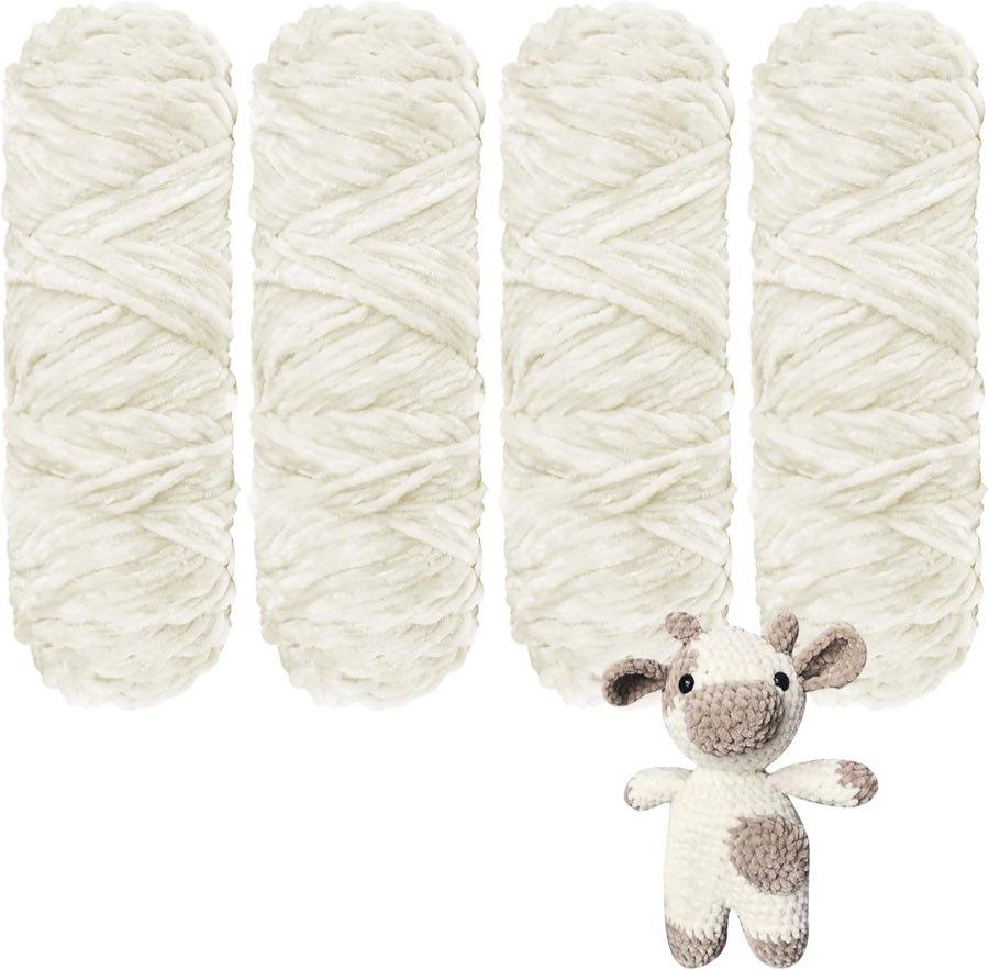 YINVA Velvet-Chenille 4 × 100 g, milchweiß