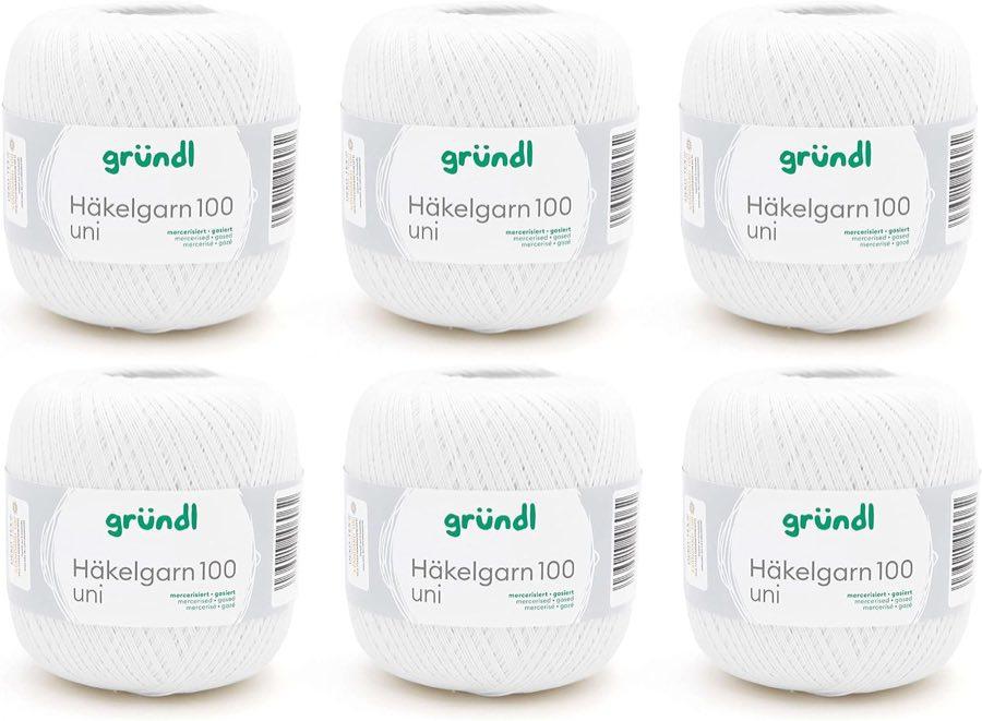 Gründl Häkelgarn 100, 6 x 100 g, weiß