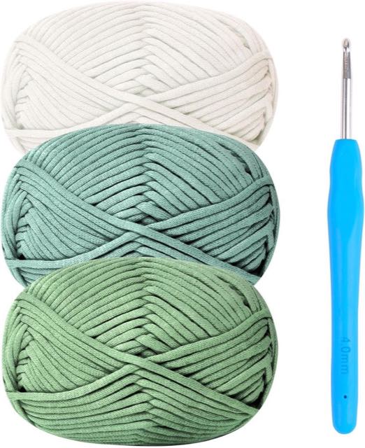 Renyiz Häkelgarn Baumwoll-Nylon, 3 x 50 g, mit Nadel 4 mm