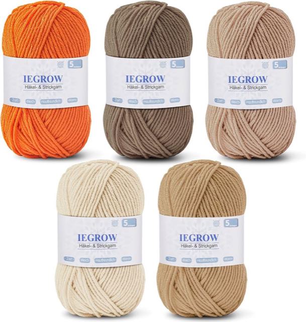 iEGrow Acryl-Häkelgarn, 5 x 50 g