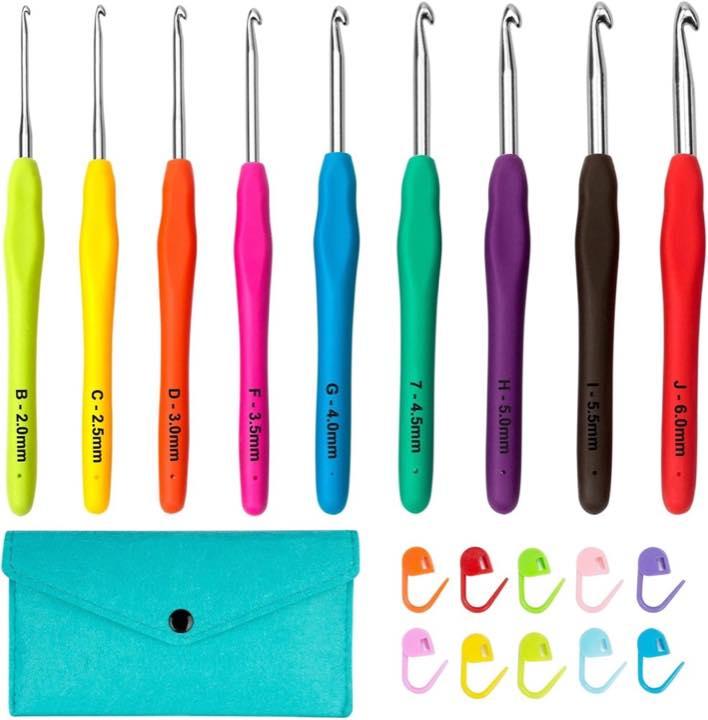 Totofy Häkelnadelset, 9 Stück, 2–6 mm