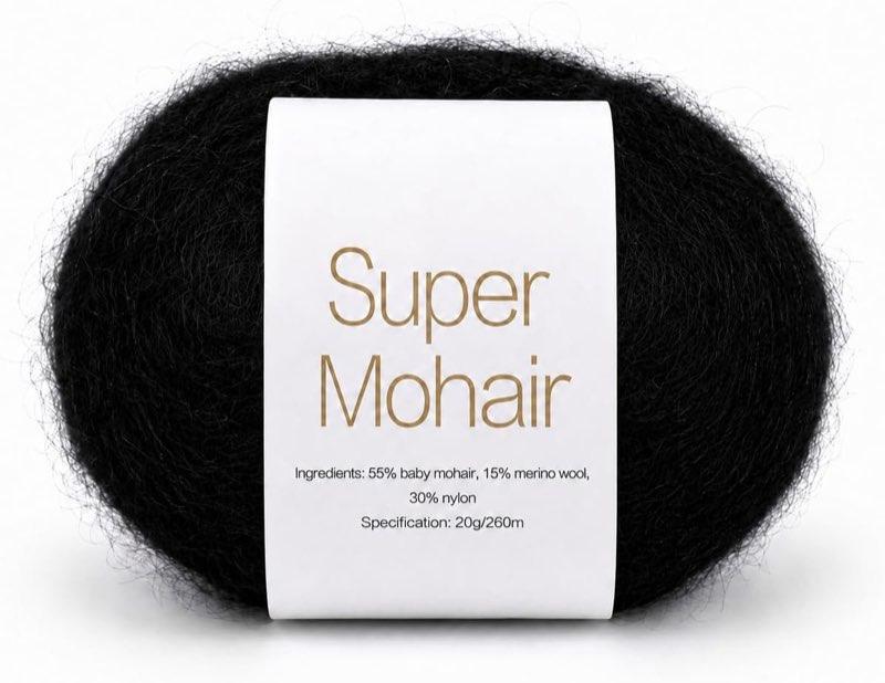 Genthread Mohair-Mischgarn Schwarz, ca. 260 m
