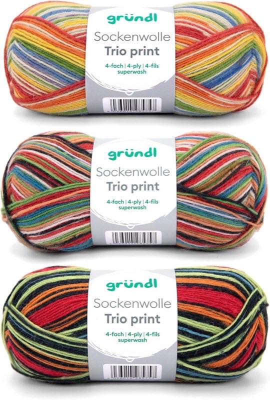 Gründl Sockenwolle Trio, bunte Streifen