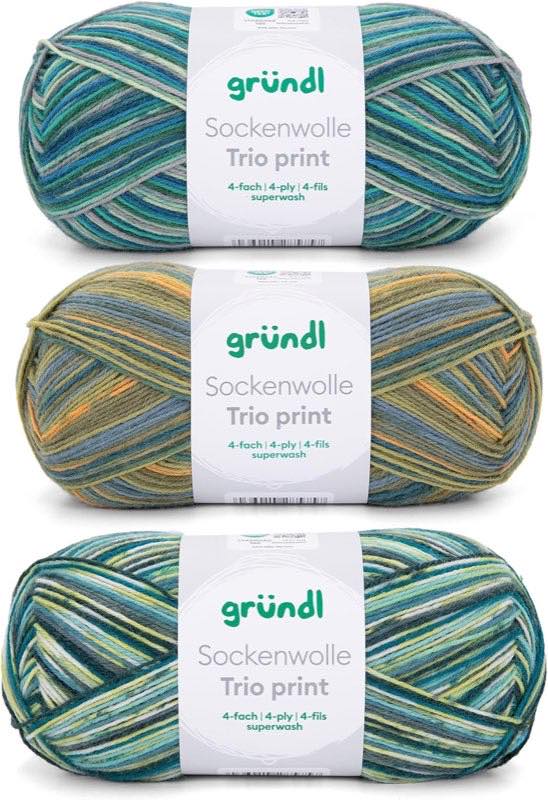 Gründl Sockenwolle Trio, grün aqua gelb