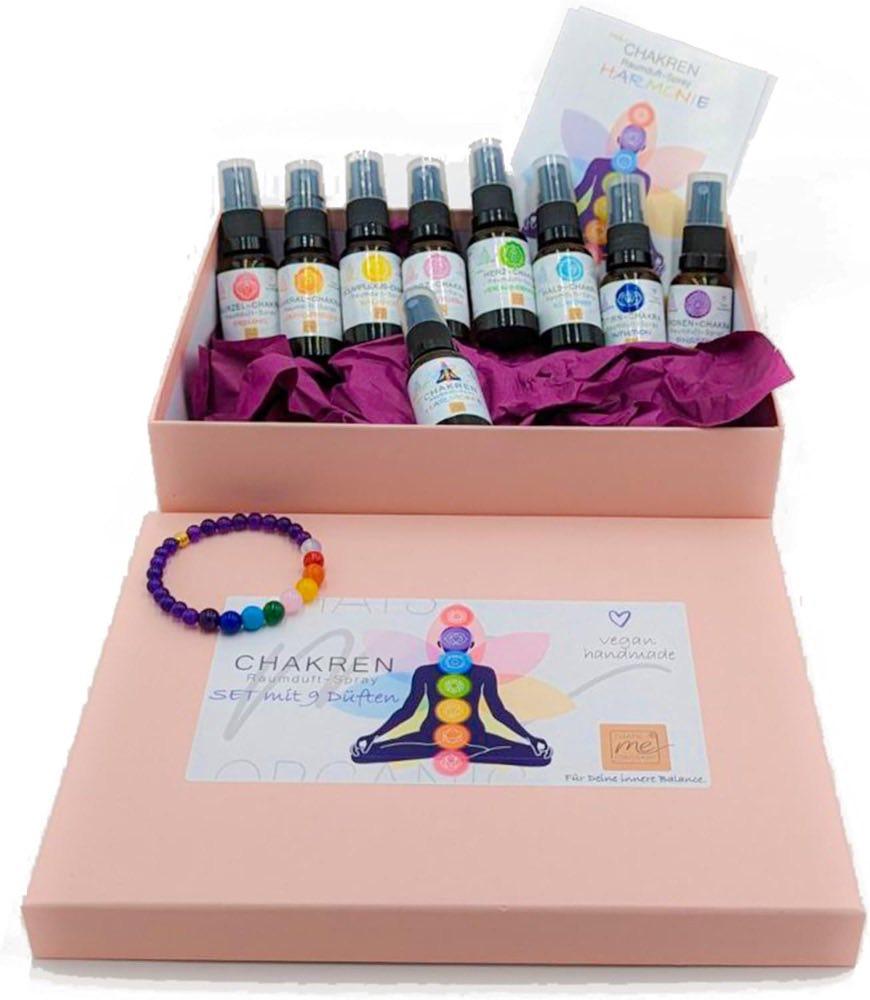 Thats me organic Chakrenbox mit 9 Sprays & Chakra Edelsteinarmband – Energetische Reinigung – Handmade Aura, Raum, Meditation & Yoga Spray in schöner Geschenkbox – Für Auraschutz & Balance