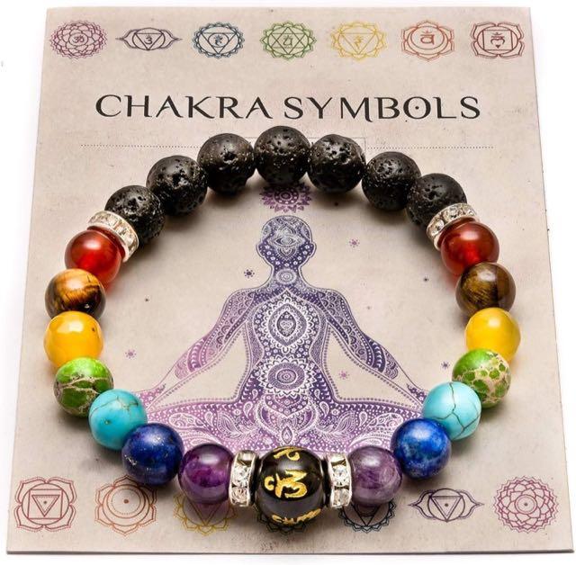 Doppelt Chakra Armband mit Schmuckbeutel und Bedeutungskarte