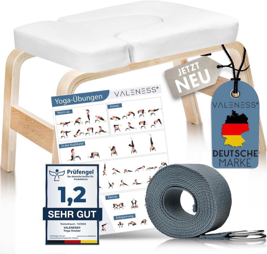 VALENESS Yoga Kopfstandhocker Naturholz, Weiß