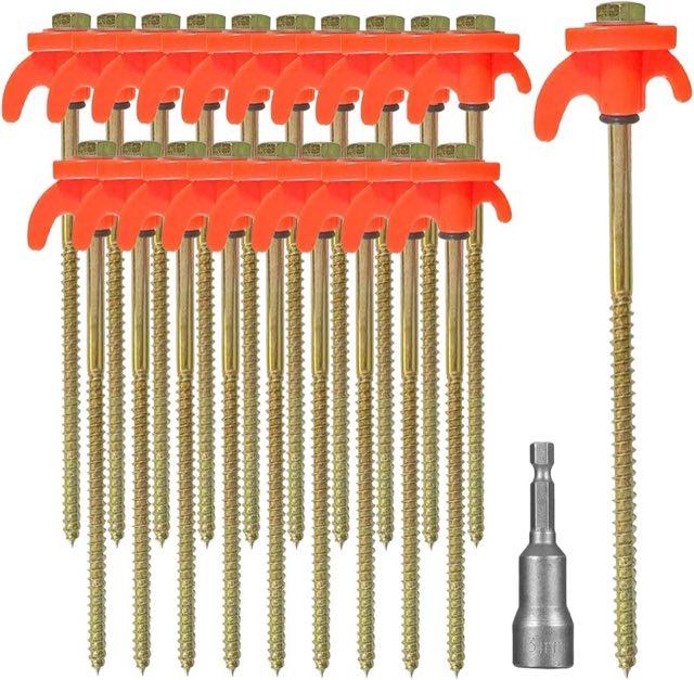 KEELYY 20x Zeltheringe, Heringe Stahl mit Gewinde, Schraubheringe Camping, Heringe Erdnägel Stabil für Camping und Outdoor, Zelthaken für harten Boden,Wald, Wiesen, Gras, Robust & Stark
