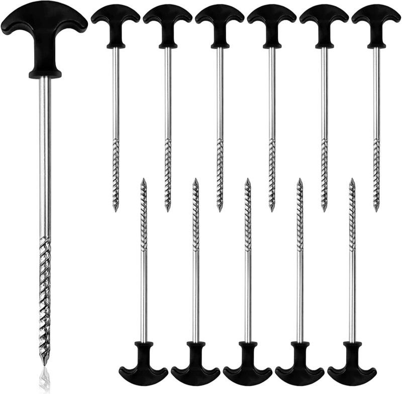 12 Pcs Zelt Heringe aus Verzinktem Stahl - Stabile Erdnägel mit Gewinde - 20cm Heringe Camping mit T-Förmigem Anti Rutsch Griff - Geeignet für Camping und Outdoor Einsatz